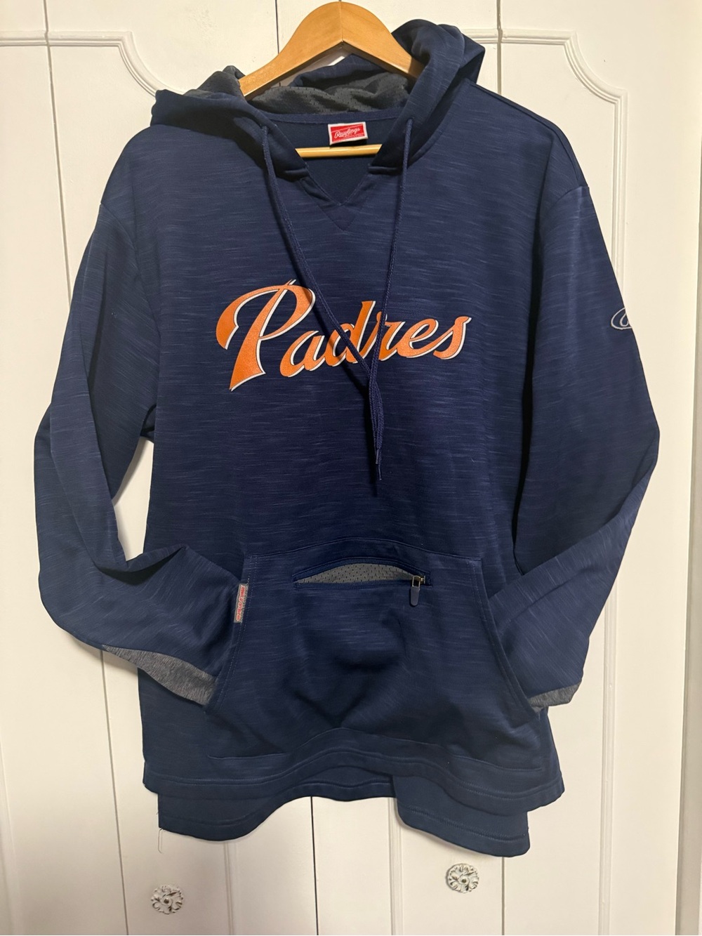 San Diego Padres MLB Rawlings Navy Pullover Hoodie with Red Logo Tag